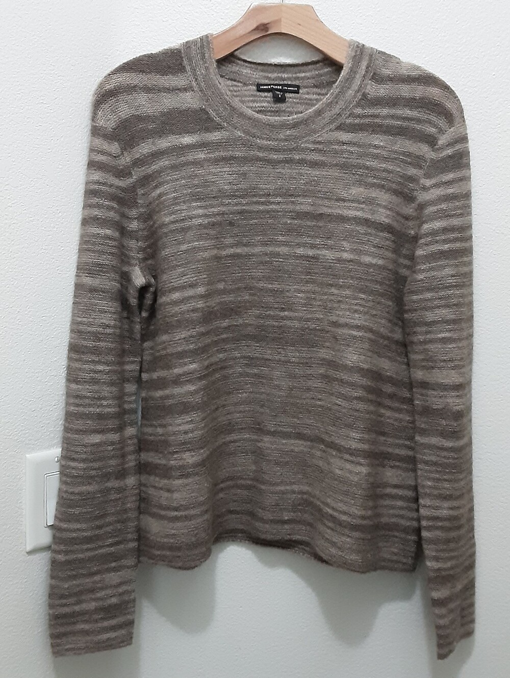 James Perse Wool Blend Crewneck Pullover Sweater Brown Heathet Stripe